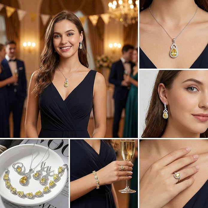 Classic Jewelry Set—Perfect for Weddings, Galas, and Everyday Wear—Includes Bracelet, Ring, Pendant Earrings, and Necklace ,Birthday Gift for Mother/Wife/Sister/Best Friend