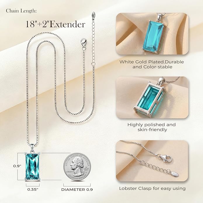 Minimalist Square 8mm×16mm Birthstone Sterling Silver Necklace - Hypoallergenic, Lightweight, Gift for Her