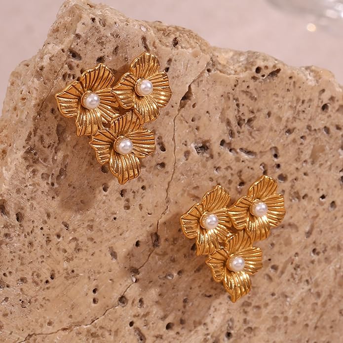 Gold Flower Statement Earrings for Women, Large Chunky Bohomian Summer Beach Floral Earring, Irregular Bold Exaggerated Earrings