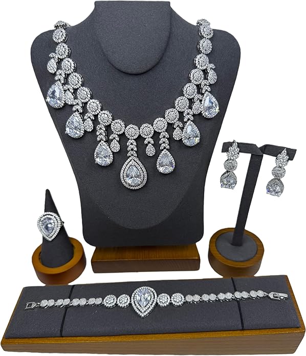 Rhinestone Wedding Bridal Jewelry Set Women's Prom Style Emerald Teardrop Necklace, Earrings, Bracelet, Ring Wedding Bridesmaid Gift Pairs With Evening Gowns