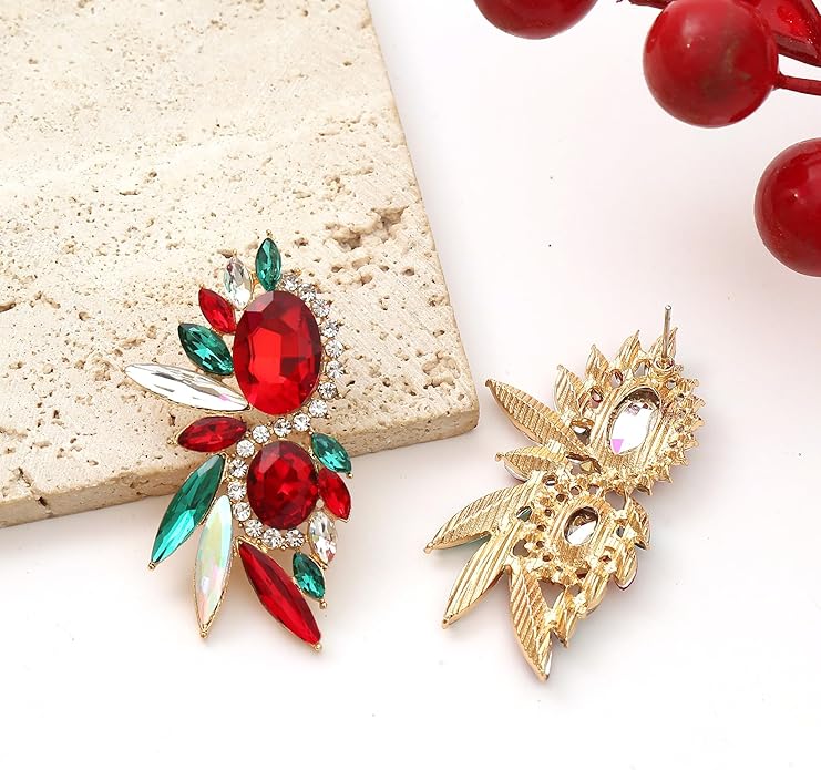 Vintage Rhinestone Statement Earrings Fancy Crystal Cluster Drop Dangle Earrings for Women