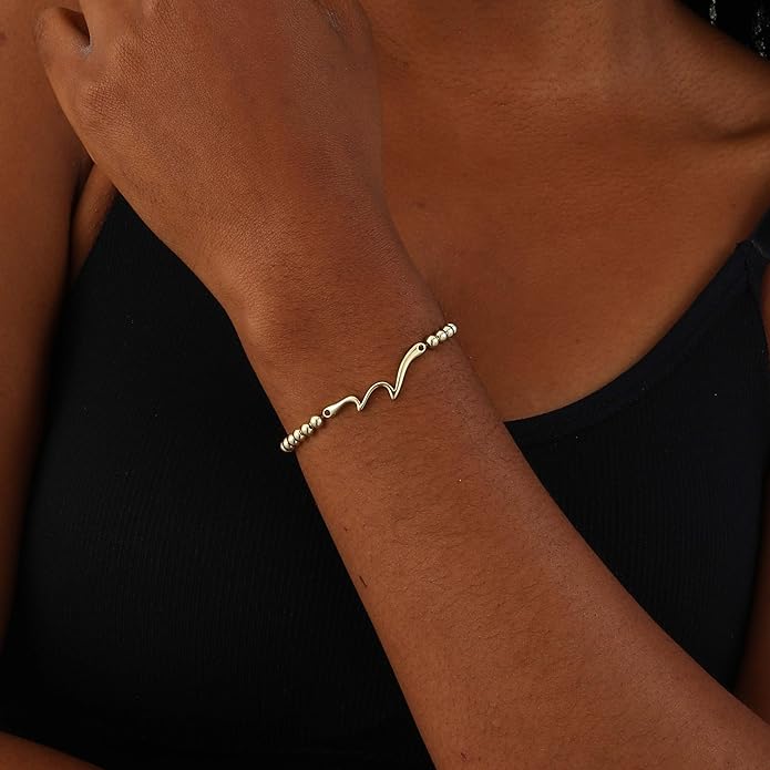 Gold Bracelets for Women 14K Gold Plated Bead Bracelet Hypoallergenic Stretch Bracelets for Women Elastic Bracelet Trendy Teen Gift Dainty Jewelry for Women
