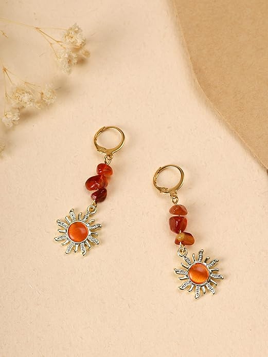 Sacina Boho Hippie Gothic Crystal Celestial Sun Earrings, Boho Earrings, Hippie Jewelry, Christmas Jewelry Gift For Women