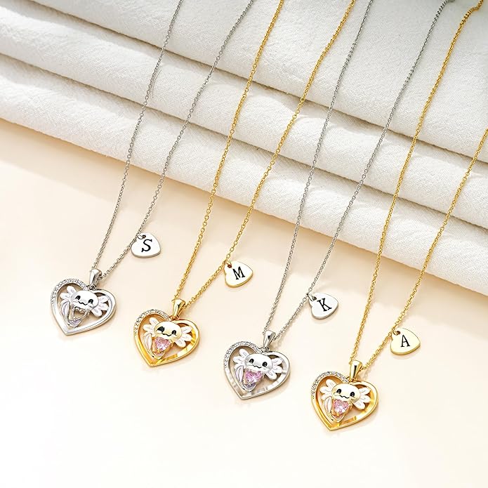 C-leen Axolotl Valentines Day Gifts for Her, 14K Gold Plated Axolotl Initial Necklace Cute Heart Initial Pendant Necklaces Birthday Valentines Day Gifts for Kids Girls Women