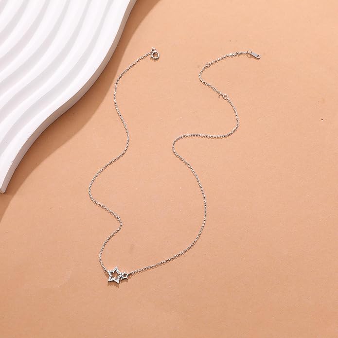 LOVECOM Valentines Gifts S925 Sterling Silver Heart Necklace for Women Dainty 14k Gold Plated CZ Infinity Double Cross Star Pendant Choker Necklaces Trendy Bead Chain Jewelry Gifts for Mom Daughter