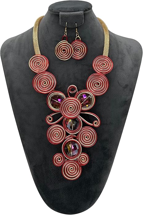 Statement African Necklace For Women African Jewelry Costume Earring Sets Tribal Fashion Colorful Big Rhinestone Crystal Pendent Collar Choker Bold Chunky Bib Handmade