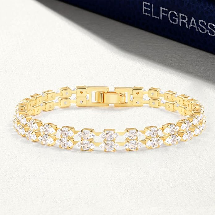 14K Gold Plated Women’s Tennis Bracelet – Sleek CZ Line Bracelet, Fits 6.0"–7.2" Wrist – Sparkly Everyday Jewelry Gift, Contemporary Tennis Bracelets for Women