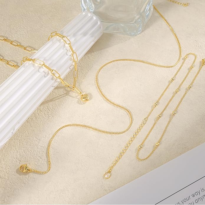 Layered Necklaces for Women,Dainty 14k Gold Plated CZ Layered Choker Necklace for Women Trendy Non Tarnish Hypoallergenic Beaded Paperclip Chain Necklace Stack Women's Minimalist Gold Jewelry Gifts