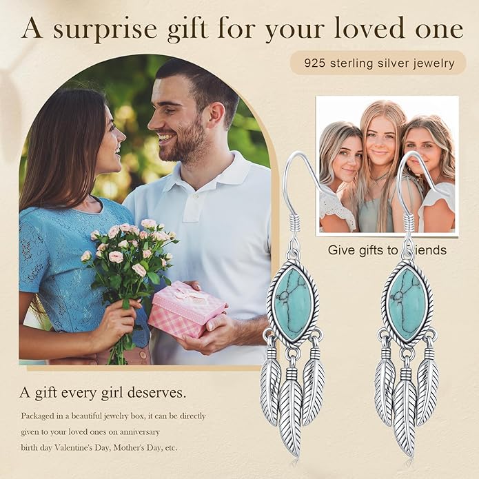 Western Earrings for Women 925 Sterling Silver Turquoise Western Country Dangle Drop Earrings Country Jewelry Gifts for Cowgirl Cowboy