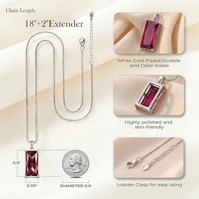 Minimalist Square 8mm×16mm Birthstone Sterling Silver Necklace - Hypoallergenic, Lightweight, Gift for Her