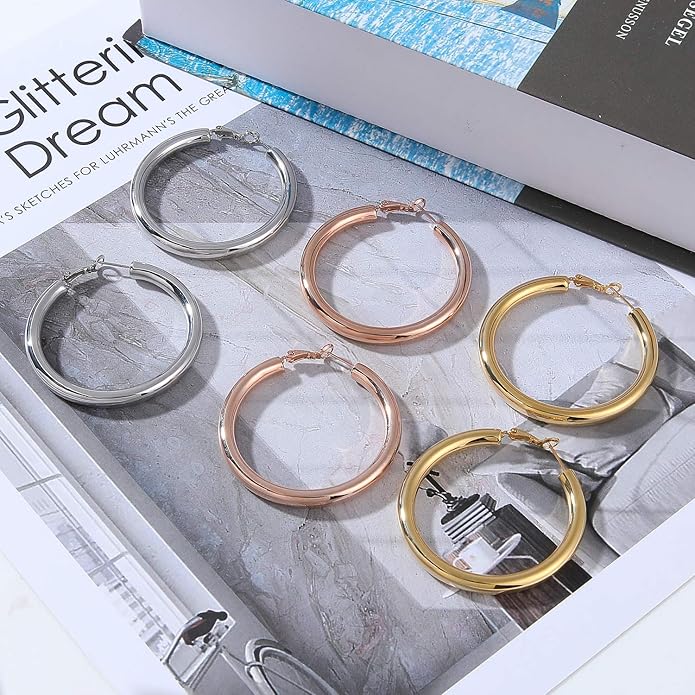 sovesi Chunky Gold Hoop Earrings for Women with 925 Sterling Silver Post, 14K Gold Plated Small Thick Gold Hoops Earrings for Women