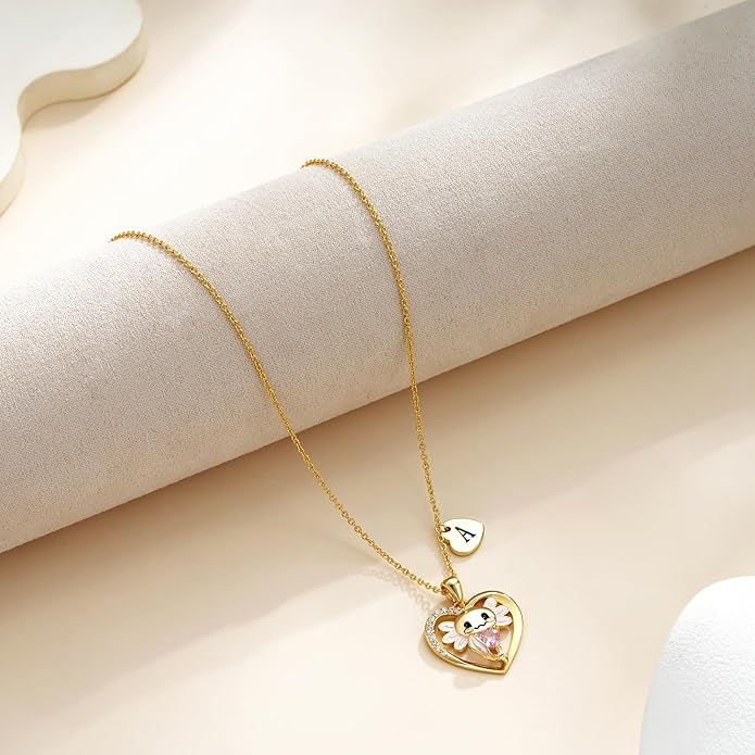 C-leen Axolotl Valentines Day Gifts for Her, 14K Gold Plated Axolotl Initial Necklace Cute Heart Initial Pendant Necklaces Birthday Valentines Day Gifts for Kids Girls Women