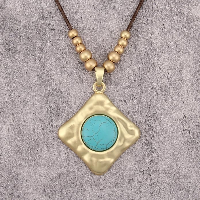 Boho Leather Necklace Women Bohemian Brown Circle Pendant Necklace Choker Long Necklaces for Women Boho Ring Large Pendant