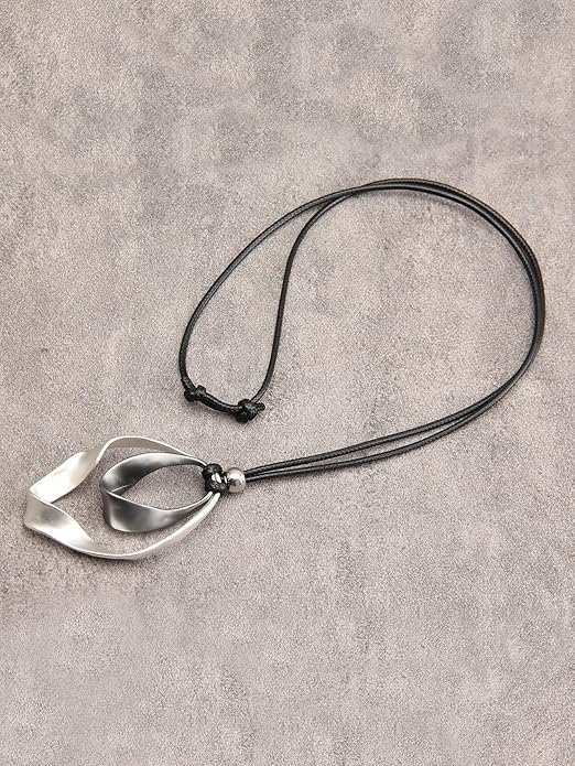GelConnie Boho Necklaces for Women Vintage Silver Circles Long Pendant Necklace Cowgirl Sweater Necklace Adjustable Leather Choker Necklace for Women
