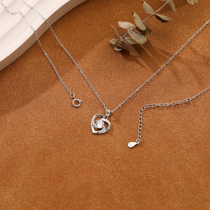 LOVECOM Valentines Gifts S925 Sterling Silver Heart Necklace for Women Dainty 14k Gold Plated CZ Infinity Double Cross Star Pendant Choker Necklaces Trendy Bead Chain Jewelry Gifts for Mom Daughter