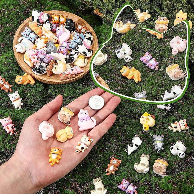 Giegxin 40 Pcs Cat Resin Charm Adorable Little Cat Miniature Figures Animal Flatback Cabochon Accessories Cute Embellishments Bulk for Jewelry Cellphone Case Scrapbooking Headband DIY Craft Making