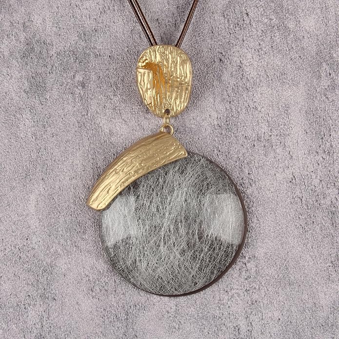 Boho Leather Necklace Women Bohemian Brown Circle Pendant Necklace Choker Long Necklaces for Women Boho Ring Large Pendant