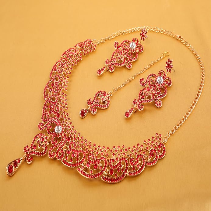 Touchstone Indian jewelry set for women bollywood gold jewellery wedding outfits necklace sets earrings bridal maang tikka fancy costume girls big desi accessories rhinestone in gold or silver tone
