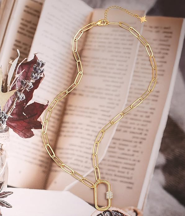 Aobei Pearl 18K Gold Plated Moon Star Lion Evil Eye Love Heart Cross Pendant Necklace Medallion Paperclip Chian Choker Layering Jewery for Women