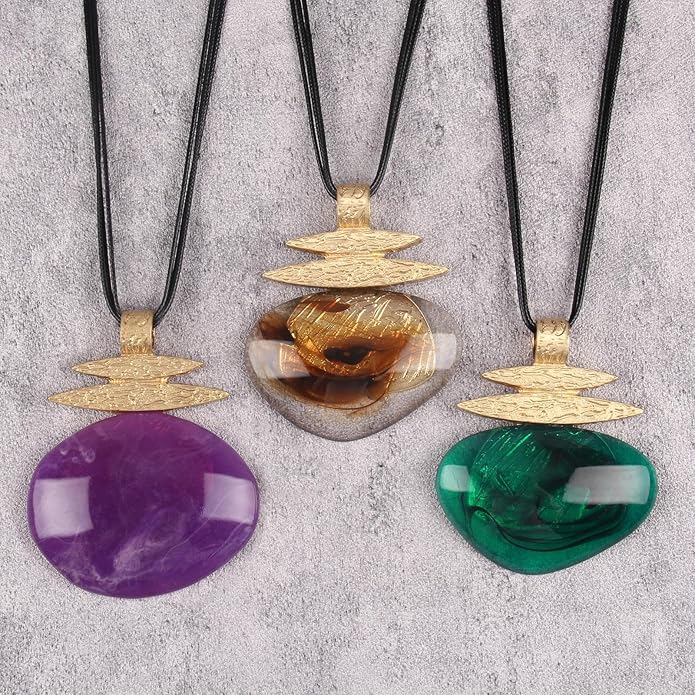 Boho Leather Necklace Women Bohemian Brown Circle Pendant Necklace Choker Long Necklaces for Women Boho Ring Large Pendant