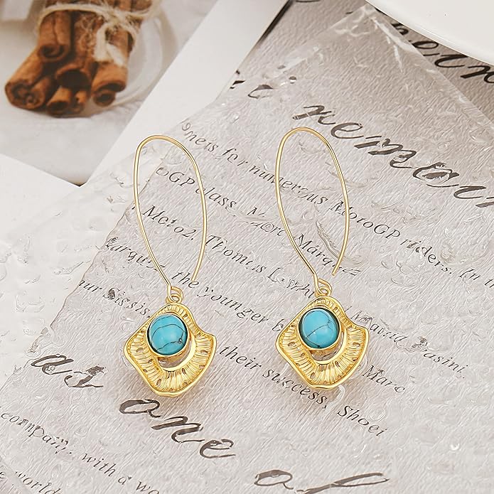 SOFYBJA Dainty 18K Gold Plated Disc Ball Triangle Sunburst Drop Earrings Long Dangle Lightweight Handmade Earrings Jewelry