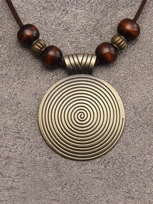 GelConnie Boho Necklaces for Women Vintage Silver Circles Long Pendant Necklace Cowgirl Sweater Necklace Adjustable Leather Choker Necklace for Women