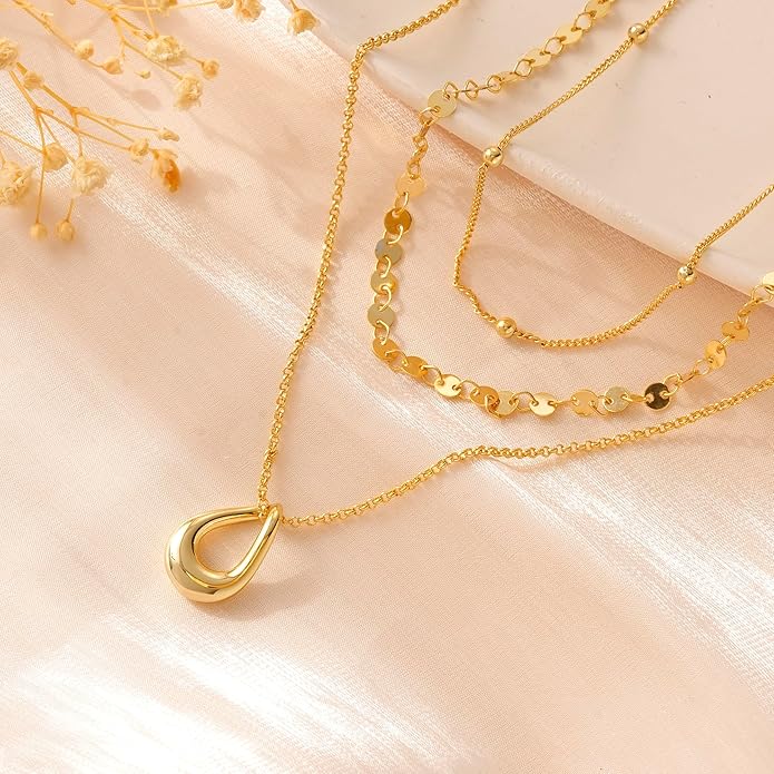 NECOCY Valentine's Day Gift 14k Gold/Silver Plated Layered Gold Necklaces for Women, 3Pcs Dainty Herringbone Choker Set, Trendy Stack Simple Chain Layering Pendant Jewelry