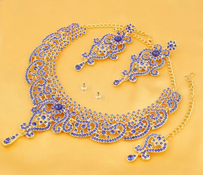 Touchstone Indian jewelry set for women bollywood gold jewellery wedding outfits necklace sets earrings bridal maang tikka fancy costume girls big desi accessories rhinestone in gold or silver tone