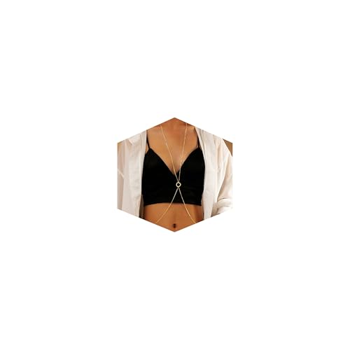 14K Gold Plated Body Chains for Women, Sexy Layered Belly Waist Chain Crossover Bikini Bra Chain, Summer Beach Rhinestone Body Jewelry - style: Gold Circle