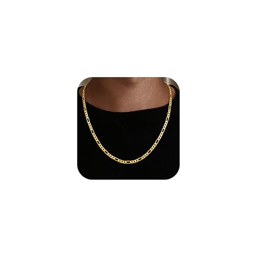 HIMSTORY Gold Chain for Men, 18K Gold Plated 925 Sterling Silver 3.5MM/5MM/7MM Figaro Chain Diamond Cut Gold Necklace Jewelry Gifts for Boyfriend Father Husband - color: 3.5MM, size: 24 Inches
