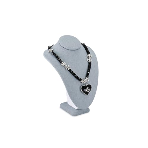 MOOCA Small Linen Covered Wood Jewelry Display Necklace Chain Jewelry Bust Display Holder Stand, Necklaces Mannequin, 7 1/4 in Height, Dim Gray Linen - color: 9) Dim Gray Linen, 1 piece