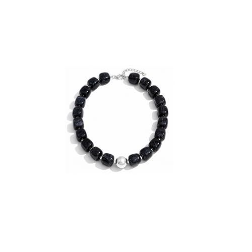 Mchic Colorful Beaded Choker Necklace for Women: Boho Large Square Acrylic Beaded Necklace Stainless Steel Adjustable Surfer Beach Strand Necklaces Summer Handmade Jewelry Gift for Women - color: Black-Silver
