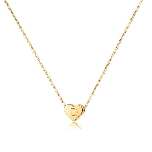 Turandoss Mothers Day Gifts for Mom Wife - Dainty 14K Gold Plated Heart Initial A-Z Pendant Letter Heart Necklace Birthday Mothers Day Gifts for Women Girls - style: D