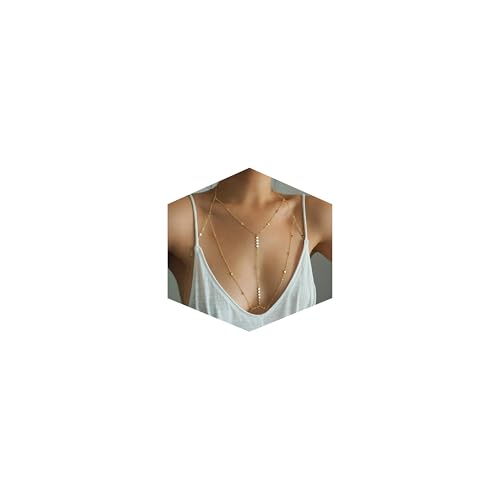 14K Gold Plated Body Chains for Women, Sexy Layered Belly Waist Chain Crossover Bikini Bra Chain, Summer Beach Rhinestone Body Jewelry - style: Gold Sequins