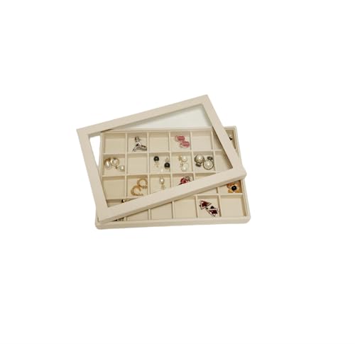 Top Lid for Large Beige Premium Quality Velvet Jewelry Display Box Tray Stackable Practical Trade Show Home Store Glass Lid - color: Glass Lid