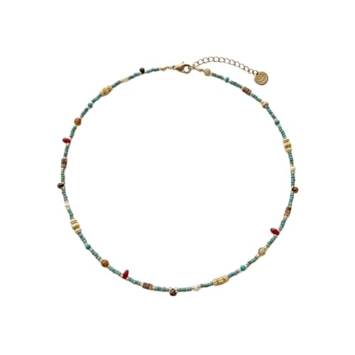 Handmade Natural Gemstone Beaded Necklace for Women, Cultured Freshwater Pearl Choker with Adjustable Extension Chain, Boho Healing Crystal Jewelry Collection - color: a green