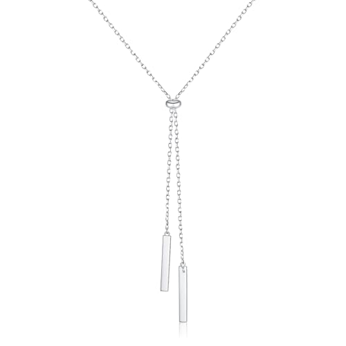 Long Necklace Sterling Silver Larait Bar Y Lariat Long Chain Drop Adjustable Necklace Gift for Her, 30" - style: Long Bar Necklace