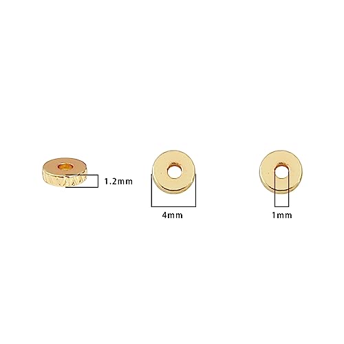 BEADIA 14K Gold Plated Disk Spacer Beads 4x1.2mm 50pcs for Jewelry Making Findings Non Tarnish - color: 14K Gold, size: 4x1.2mm Disk