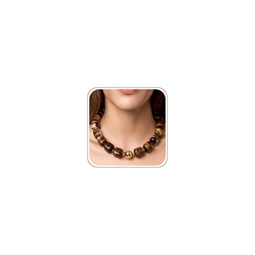 Chunky Necklaces for Women, Trendy Colorful Square Acrylic Resin Beads Statement Choker Necklace, Lightweight Boho Summer Beach Vacation Jewelry - color: Tiger's Eye color