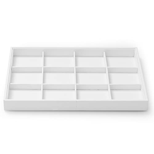 Premium White PU Leather Jewelry Organizer Tray - 12 Grids Display Tray for Earrings, Rings, Bracelets, Necklaces - Dresser & Countertop Storage (35x24cm) - Elegant Jewelry Display for Retail - size: 12 Grid