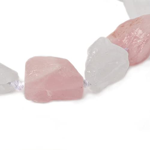 Natural Rose Quartz Clear Quartz Crystal Nugget Raw Graduated Beads Strand 2mm Hole Drilled - color: Rose Quartz & Clear Quartz