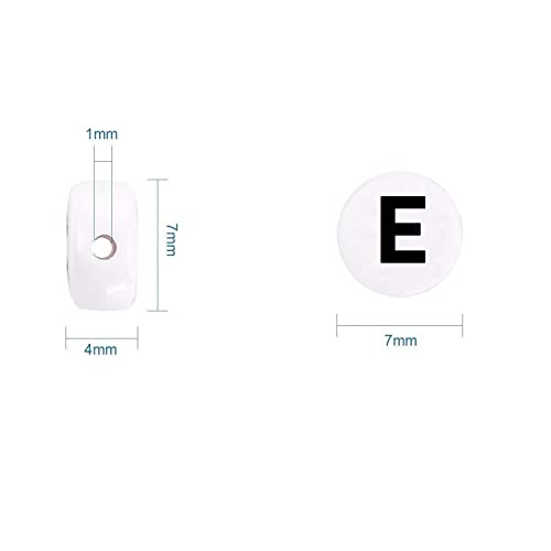 Amaney Vowel Letter Beads E 100pcs 7×4mm White Round Acrylic Black Alphabet for Jewelry Making - color: E