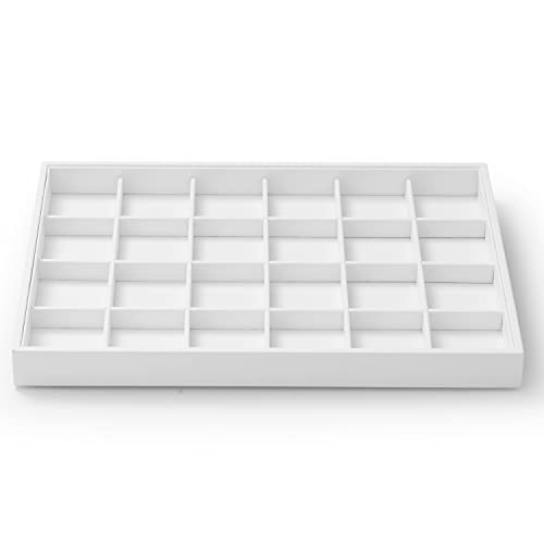 White Jewelry Display Organizer Tray Stackable Premium PU Leather 24 Grid Trinket Earring Ring Organizer Tray - size: 24 Grid