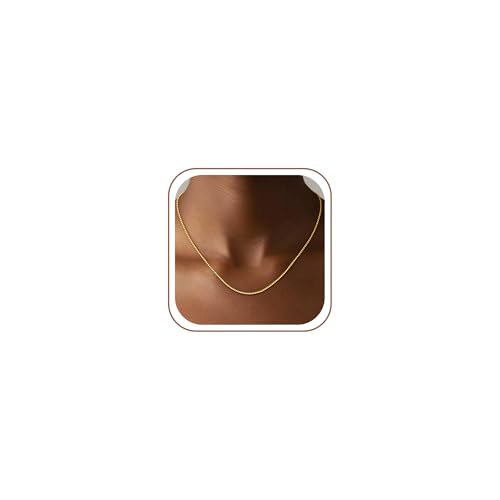 18K Gold Plated 925 Sterling Silver Chain for Women, 1mm Box Chain Dainty Gold Necklace Jewelry Gifts for Women Mom Girlfriend - size: 16 Inches