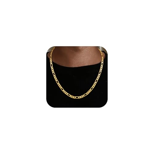 HIMSTORY Gold Chain for Men, 18K Gold Plated 925 Sterling Silver 3.5MM/5MM/7MM Figaro Chain Diamond Cut Gold Necklace Jewelry Gifts for Boyfriend Father Husband - color: 5MM, size: 22 Inches