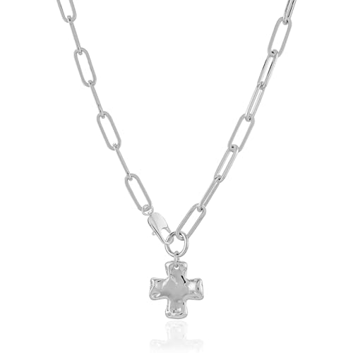 Bheop Chunky Cross Necklace for Women Trendy 14K Gold Silver Layered Statement Cross Pendant Charm Necklace Waterproof Paperclip Herringbone Snake Choker Chain Christian Jewelry Set Gift Non Tarnish - style: SL-Cross Necklace(0.8 inch Pendant)