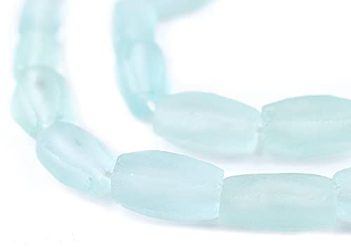 The Bead Chest Clear Aqua Faceted Cylinder Java Recycled Glass Beads (20x12mm) - color: Clear Aqua