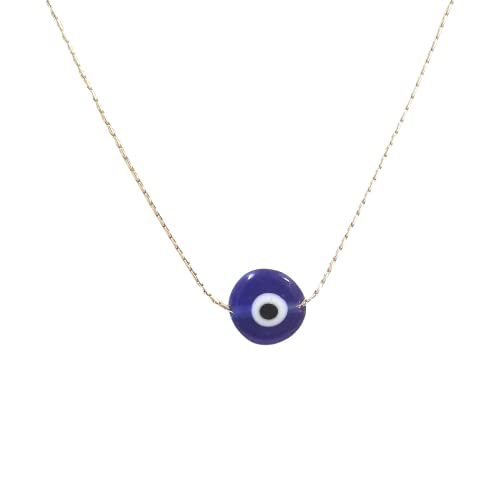 10mm Handmade Lampwork Glass Dark Blue Evil Eye Bead with Real 14kt Gold Filled Fine 0.6mm Chain NECKLACE. Made to your size. - size: 20" 50cm