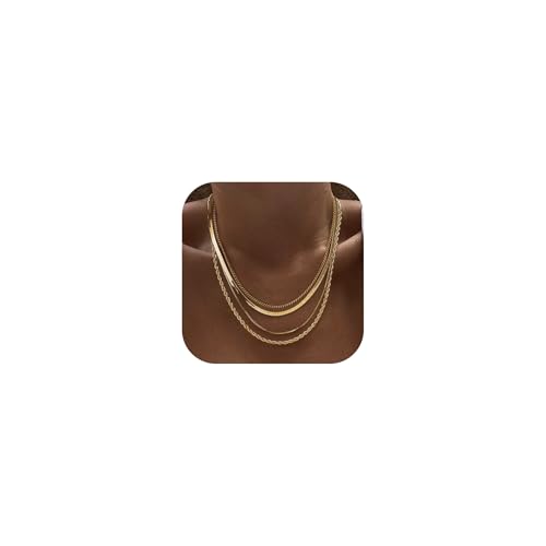 Tewiky Layered Necklaces for Women Non Tarnish- Chunky 14k Gold Plated Herringbone/Snake/Rope/Box/Cuban Link Chain for Women Waterproof Layering Stack Choker Necklace Trendy Dainty Tarnish Free Jewelry Set - color: 4 Layered Necklace Gold