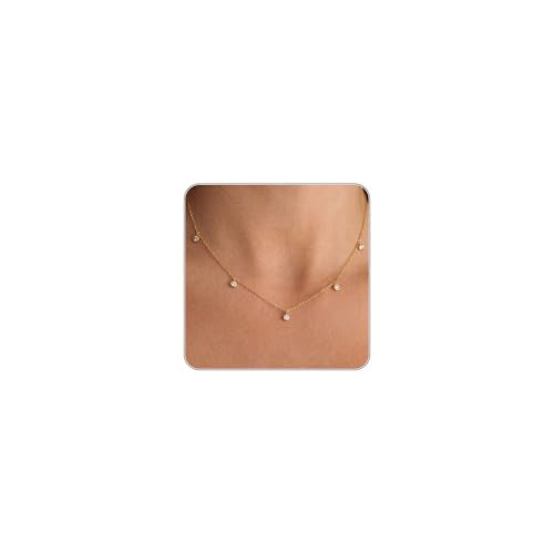 Mothers Day Gifts - Dainty Silver Gold Necklaces for Women Cute Station Choker Simulated Diamond Necklace Simple Layering CZ Necklace Trendy Jewelry Gifts - color: Gold, style: 5pcs Hanging CZ-Cable Chain